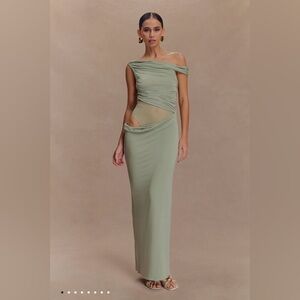 Meshki Callen One Shoulder Slinky Maxi Dress - Sage